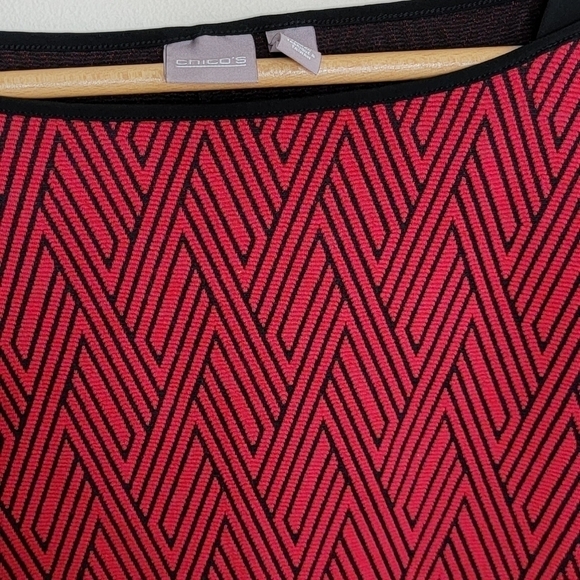 Chico's | Red & Black Geometric Diamond Print Sweater - Picture 2 of 5